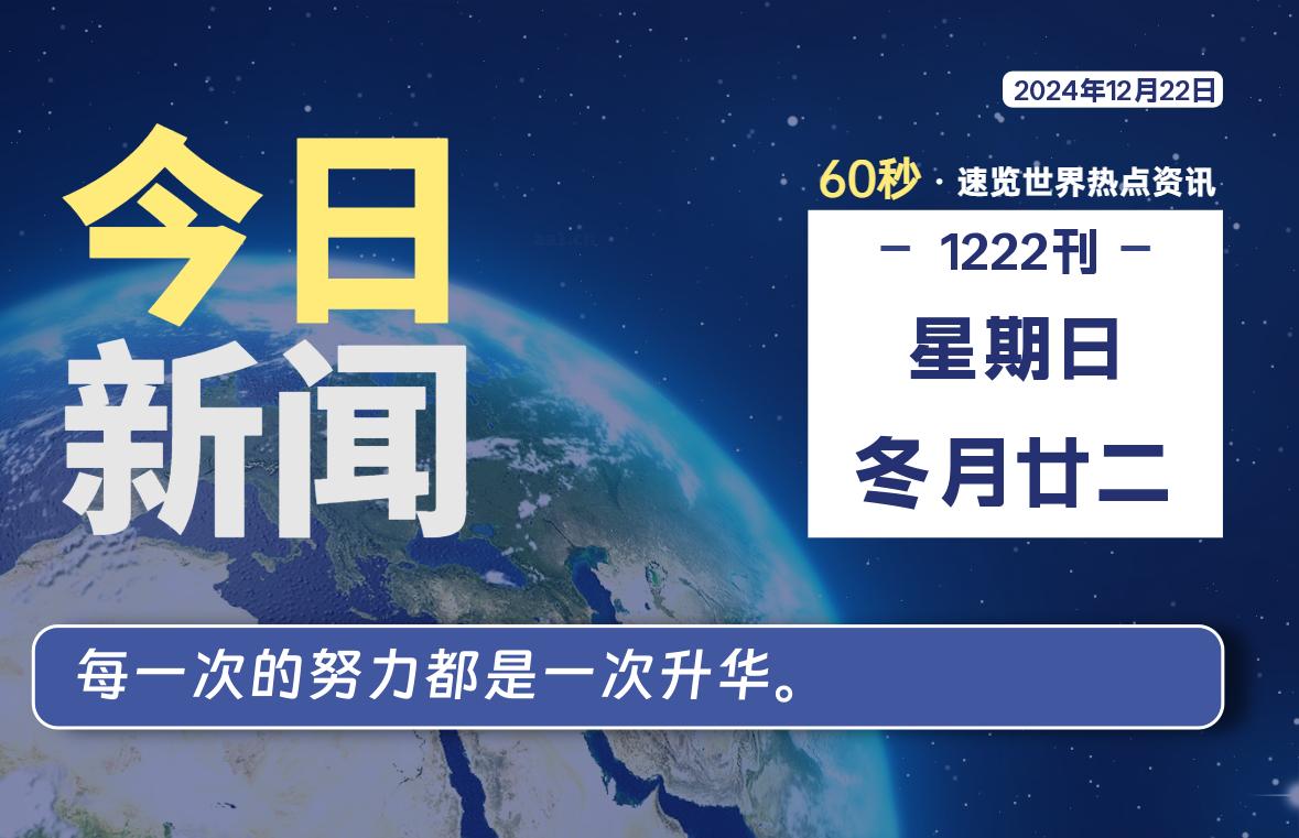 12月22日，星期日, 每天60秒读懂全世界！
